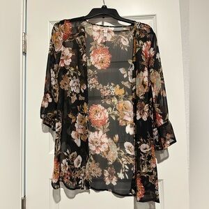 Xhilaration Floral Print Sheer Open Front Top Small